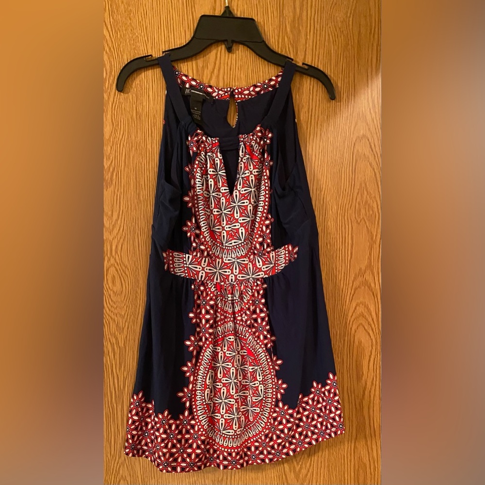 Navy Blue Halter Top with Red & White Print